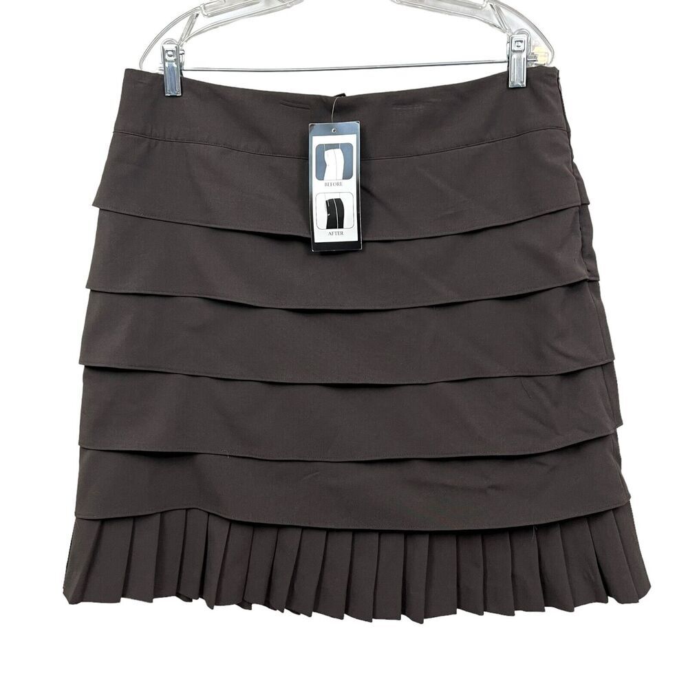 Sandro Sportswear Womens Skirt Tiered Lined Pleated Hem Side Zip Brown Size 14*